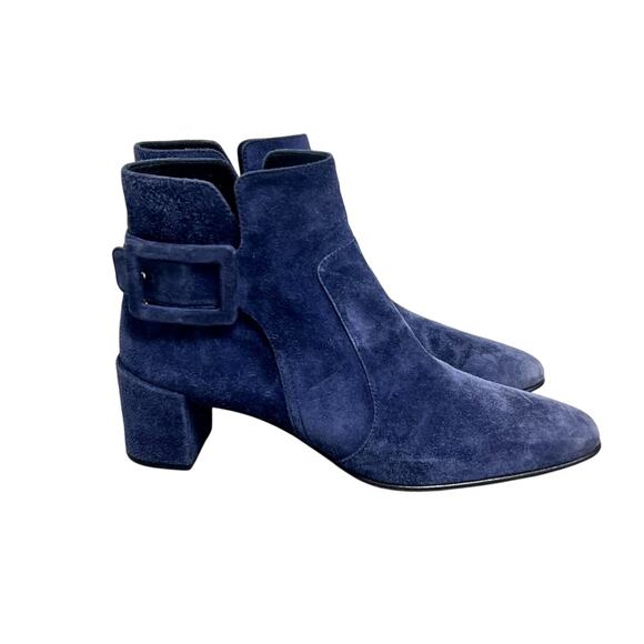 Roger Vivier Polly Suede Buckle Booties Blue Size 39, US 8.5 or 9 - Picture 1 of 7